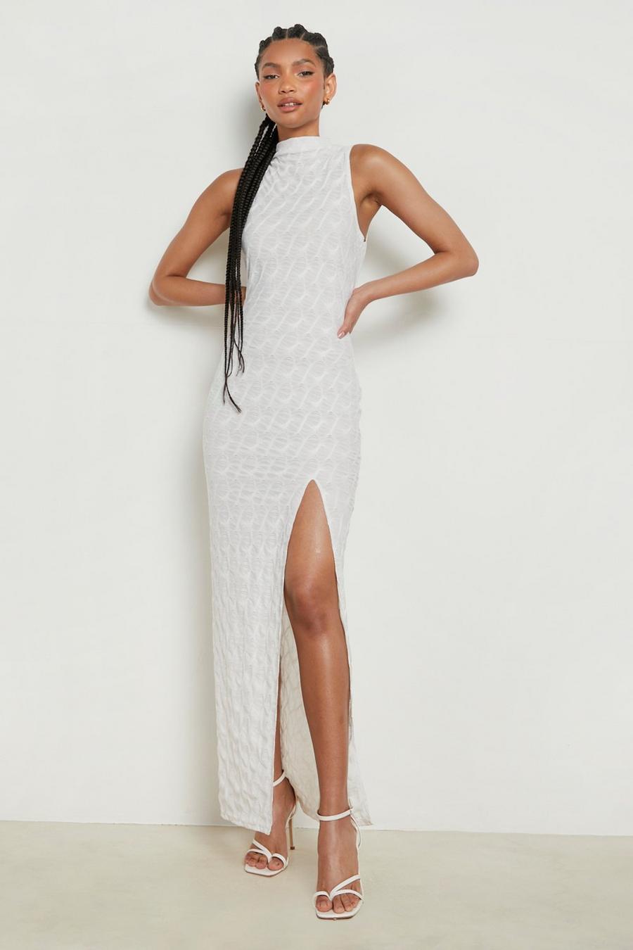 Ecru white Tall Textured Side Split Maxi Dress image number 1
