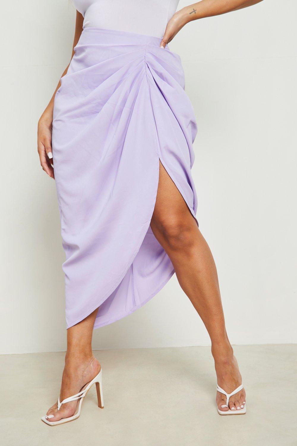 Plus Woven Ruched Front And Back Midi Skirt