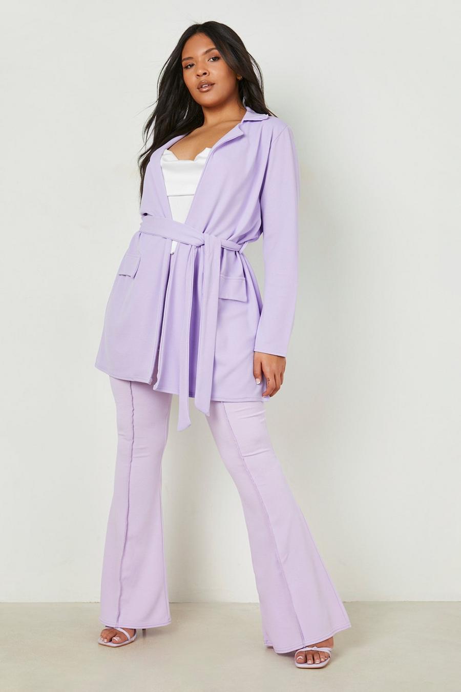 Lilac violet Plus Oversized Tie Blazer