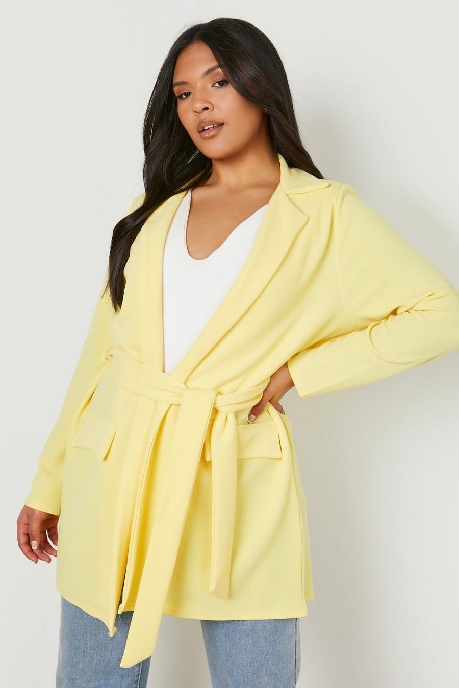 Blazer Plus Size oversize con laccetti, Yellow image number 1