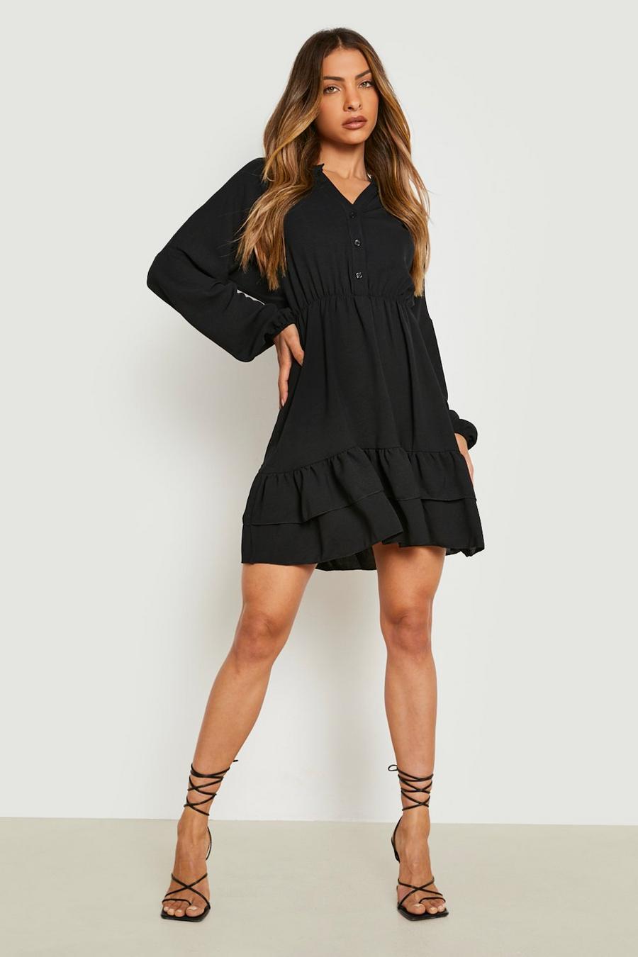 Black Ruffle Hem Shirt Skater Dress image number 1