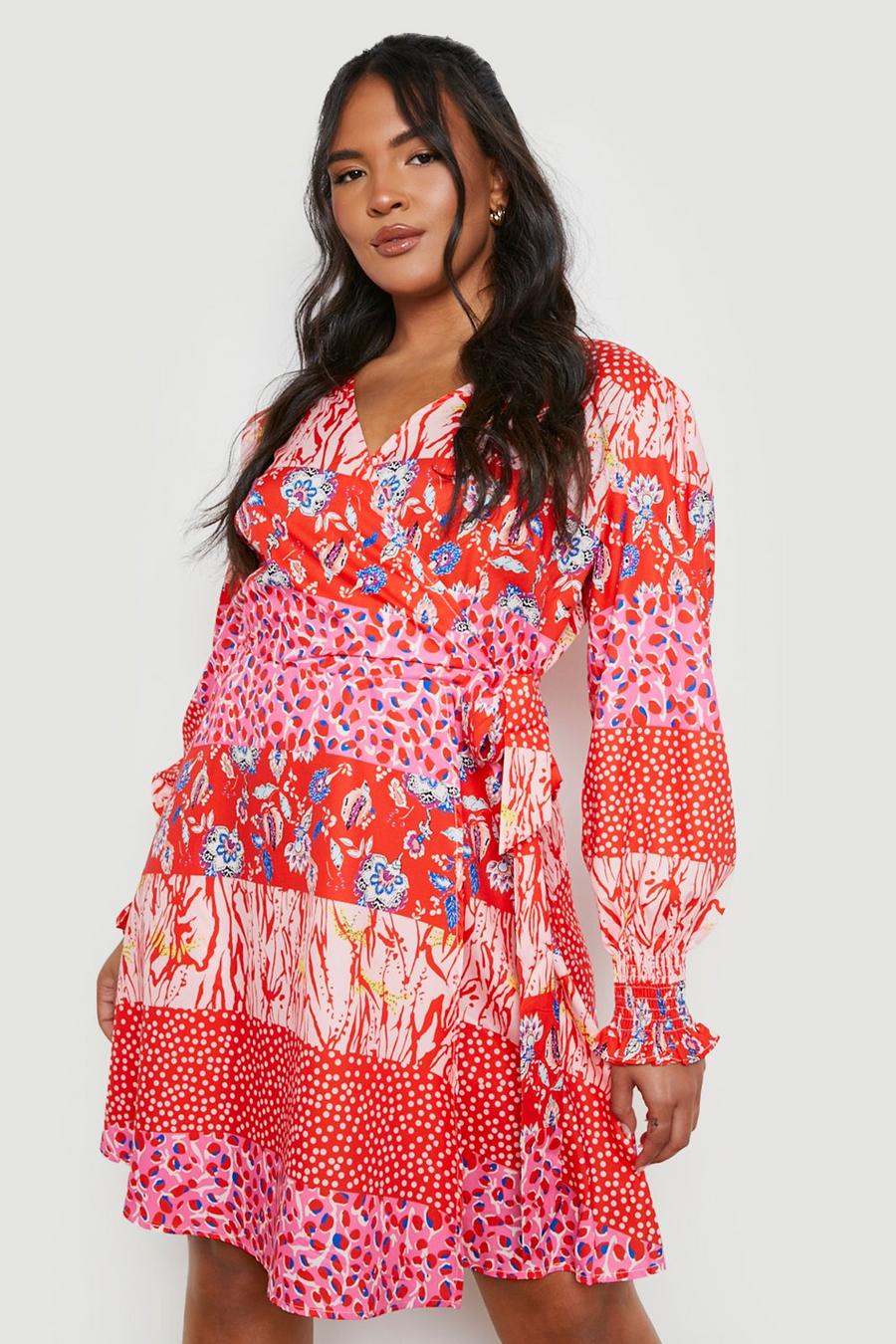Plus Woven Mixed Print Wrap Dress image number 1