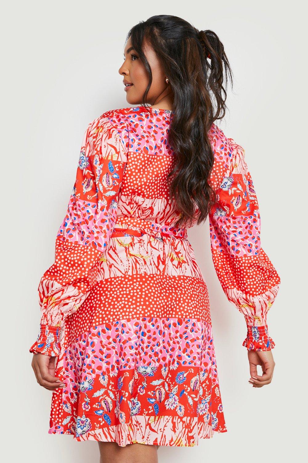 Mixed print wrap clearance dress