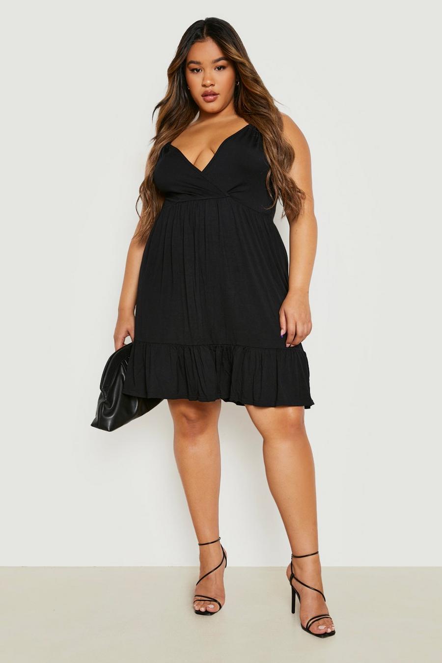 Black Plus Jersey Knit Tiered Swing Sun Dress image number 1