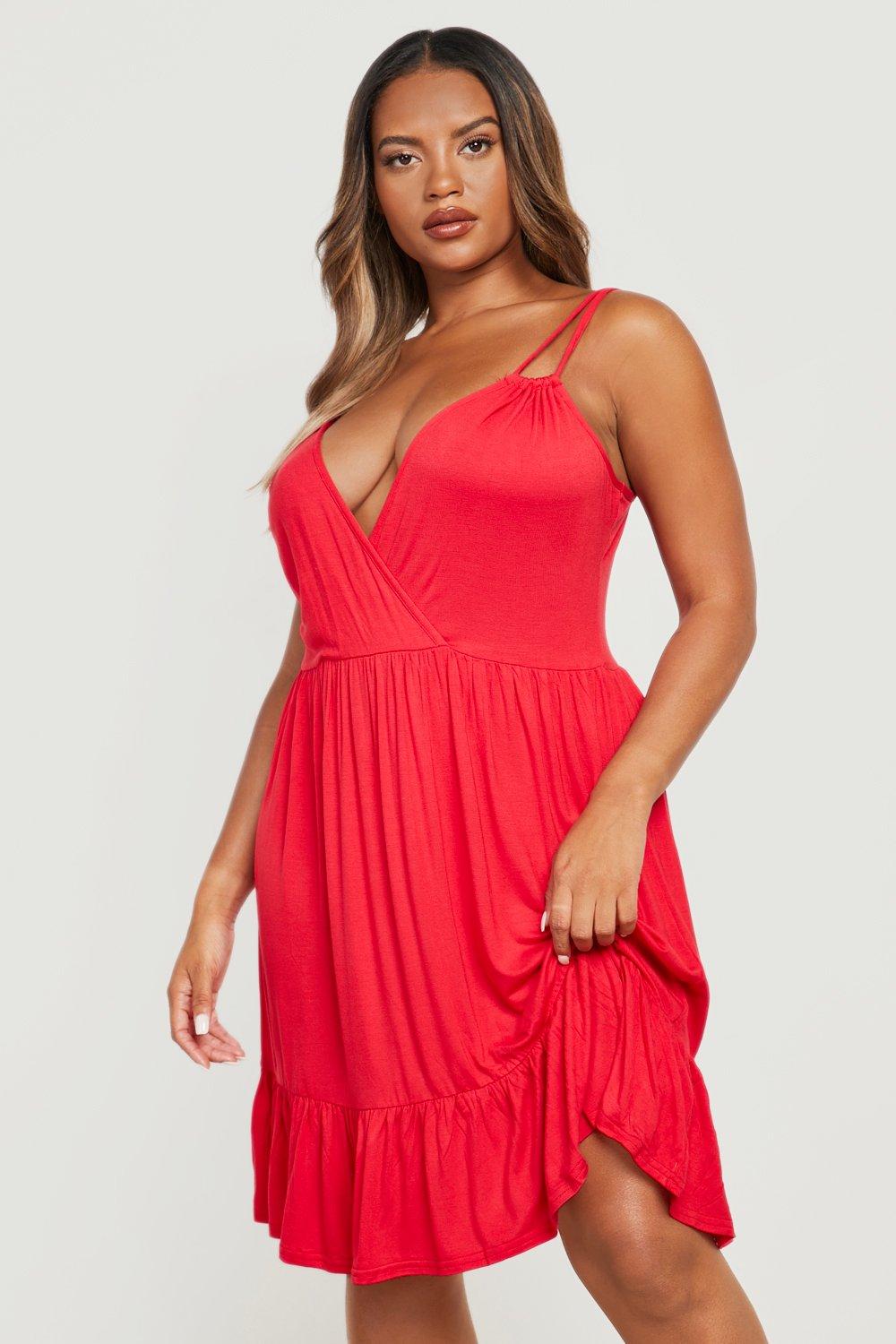 Red jersey knit dress sales