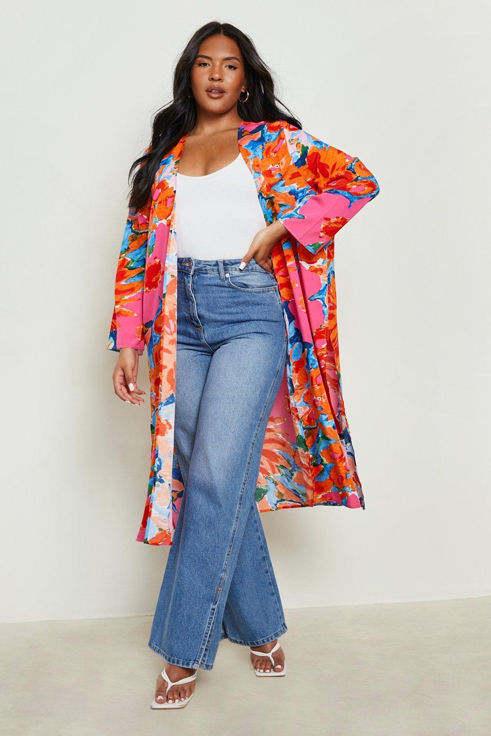 Plus Floral Woven Midi Kimono | boohoo USA