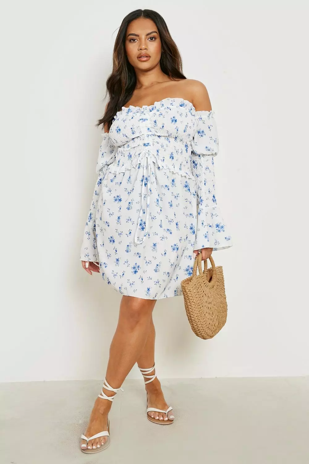 Plus bardot 2025 ruffle skater dress