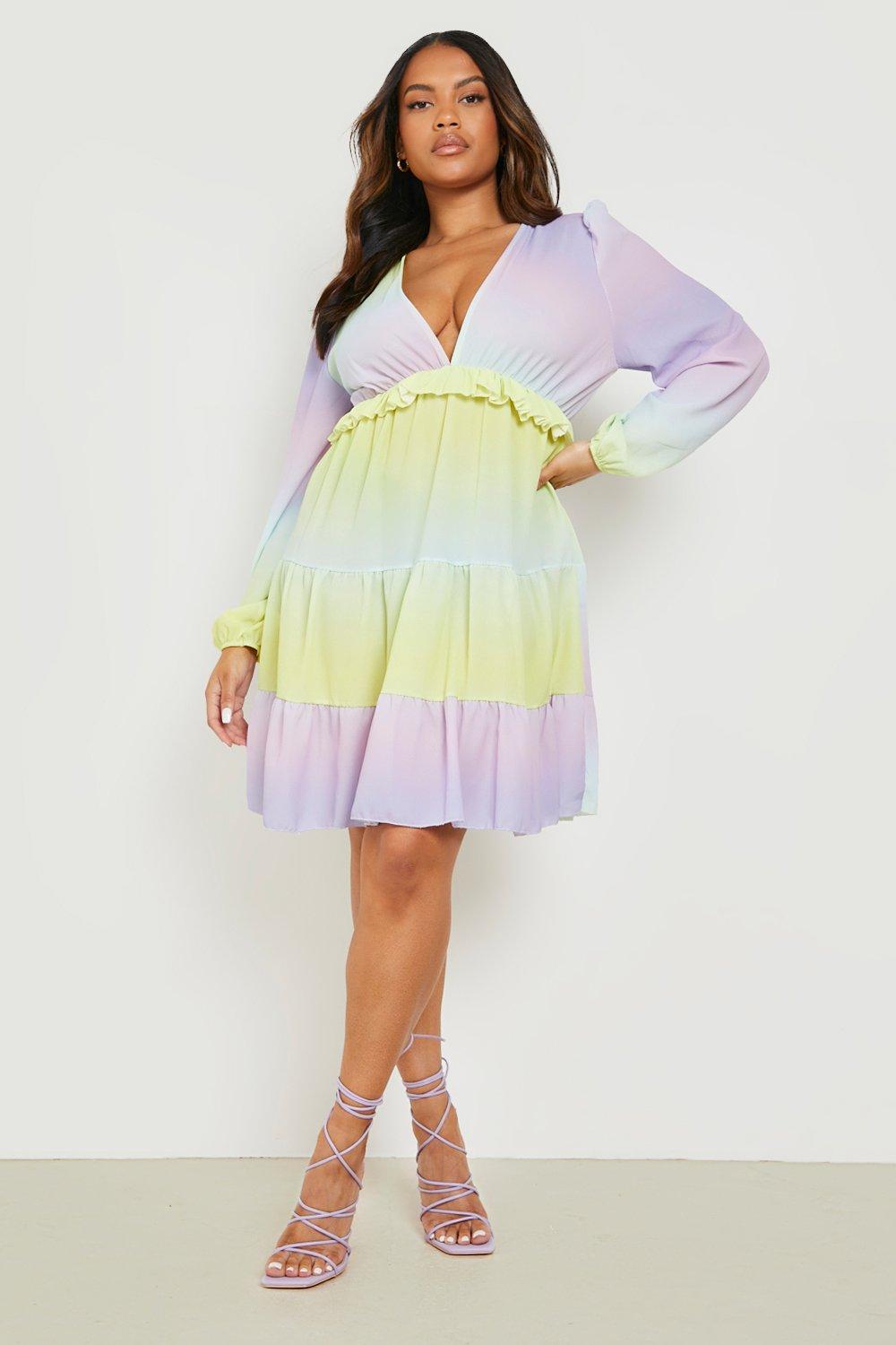 Plus Ombre Ruffle Waist Smock Dress boohoo FI