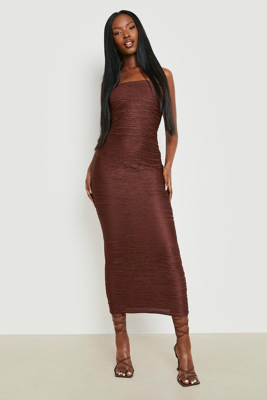 Chocolate brun Slinky Rib Sleeveless Midaxi Dress image number 1