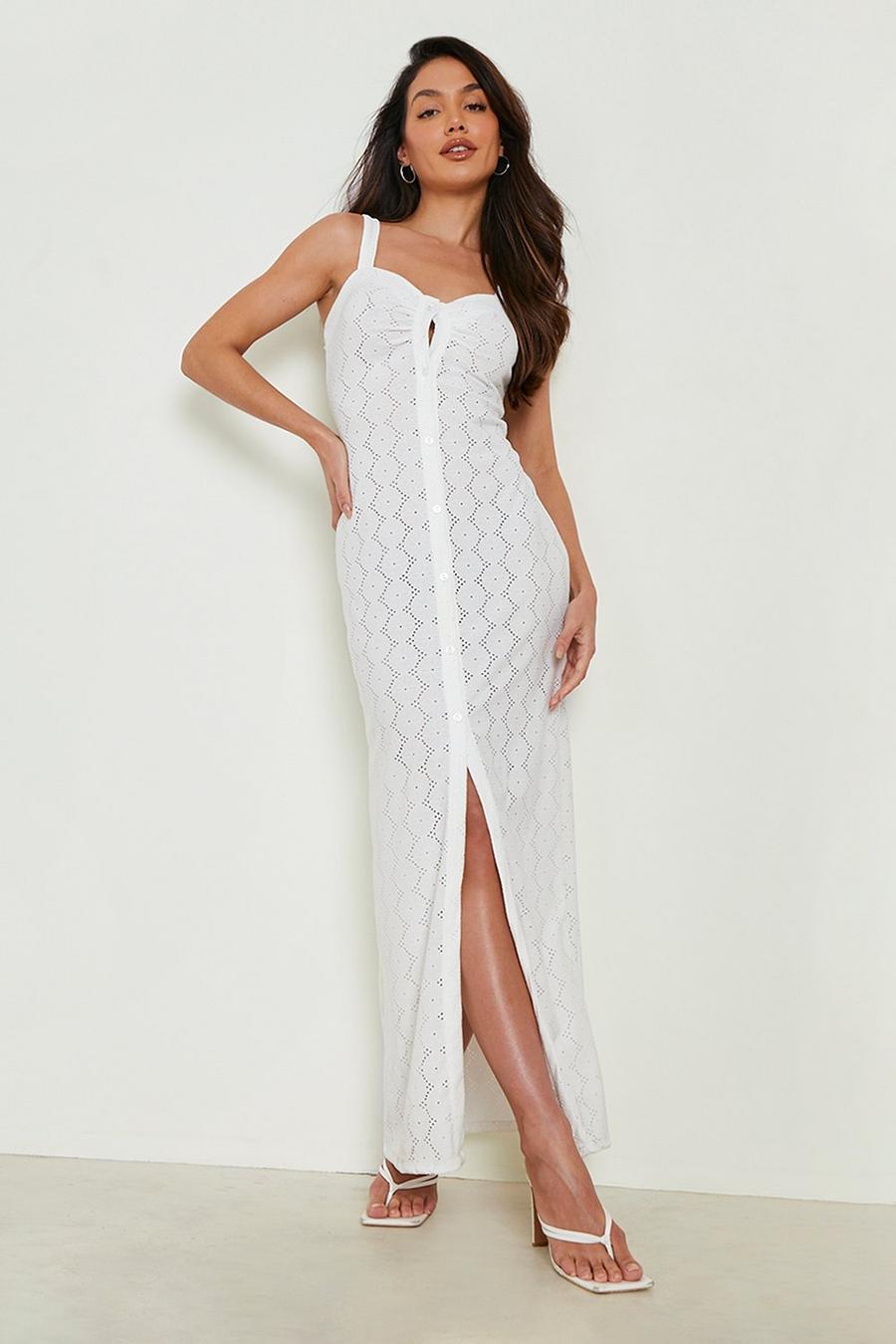 Robe longue de plage en broderie anglaise, White image number 1