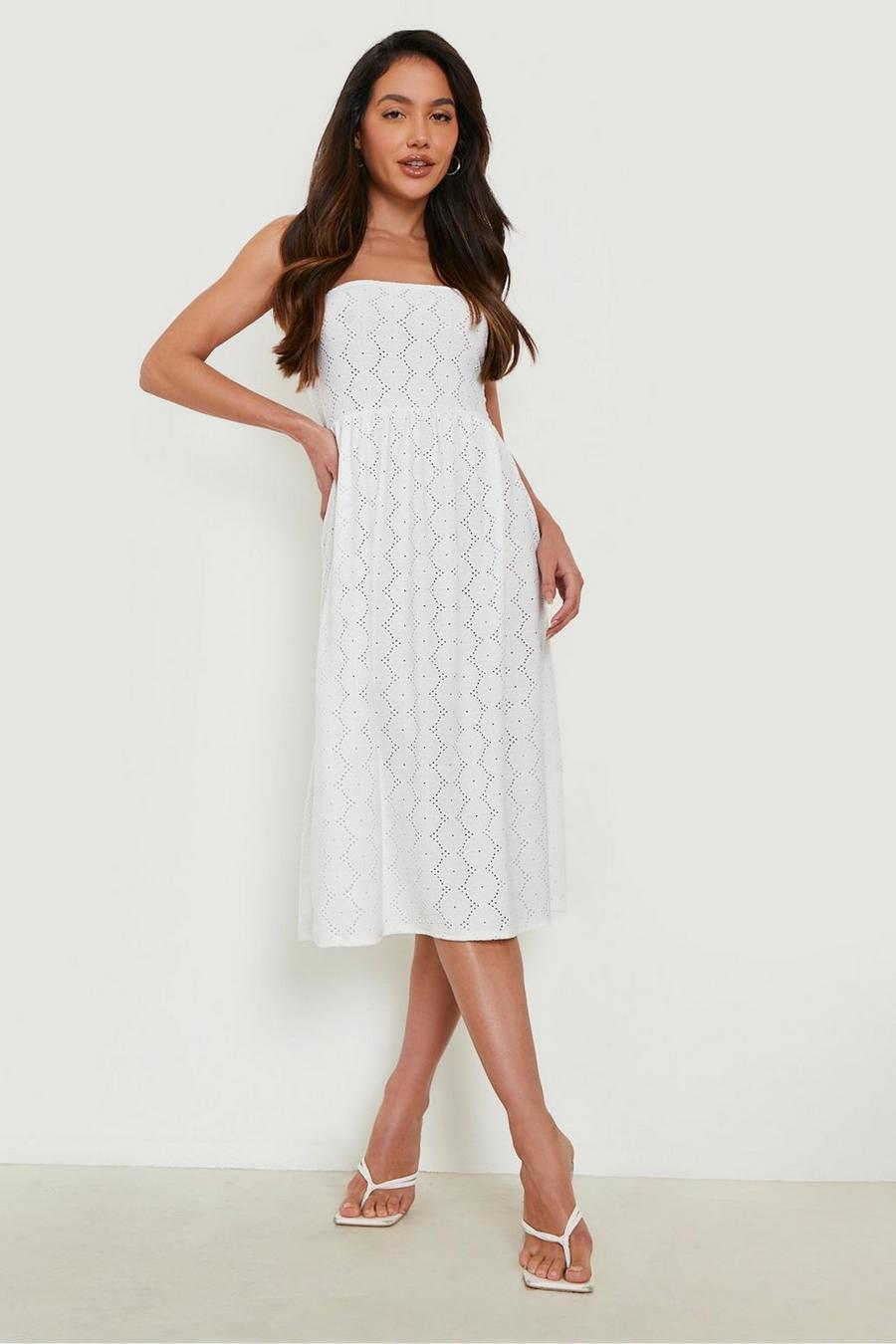 White Broderie Sleeveless Midi Beach Dress image number 1