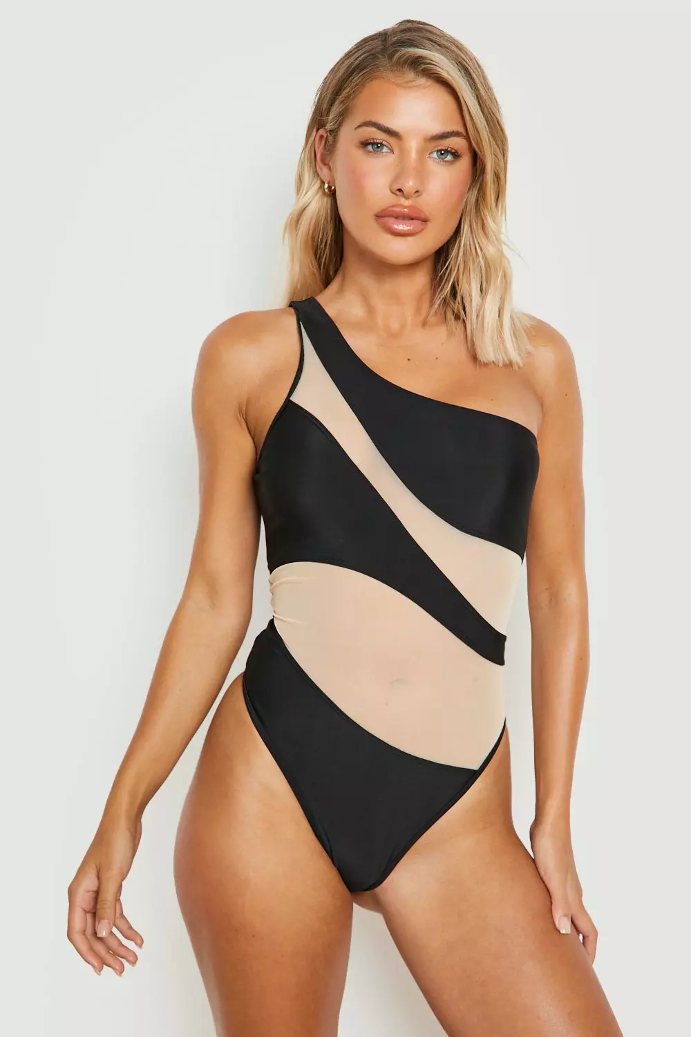 Mesh Insert One Shoulder Swimsuit