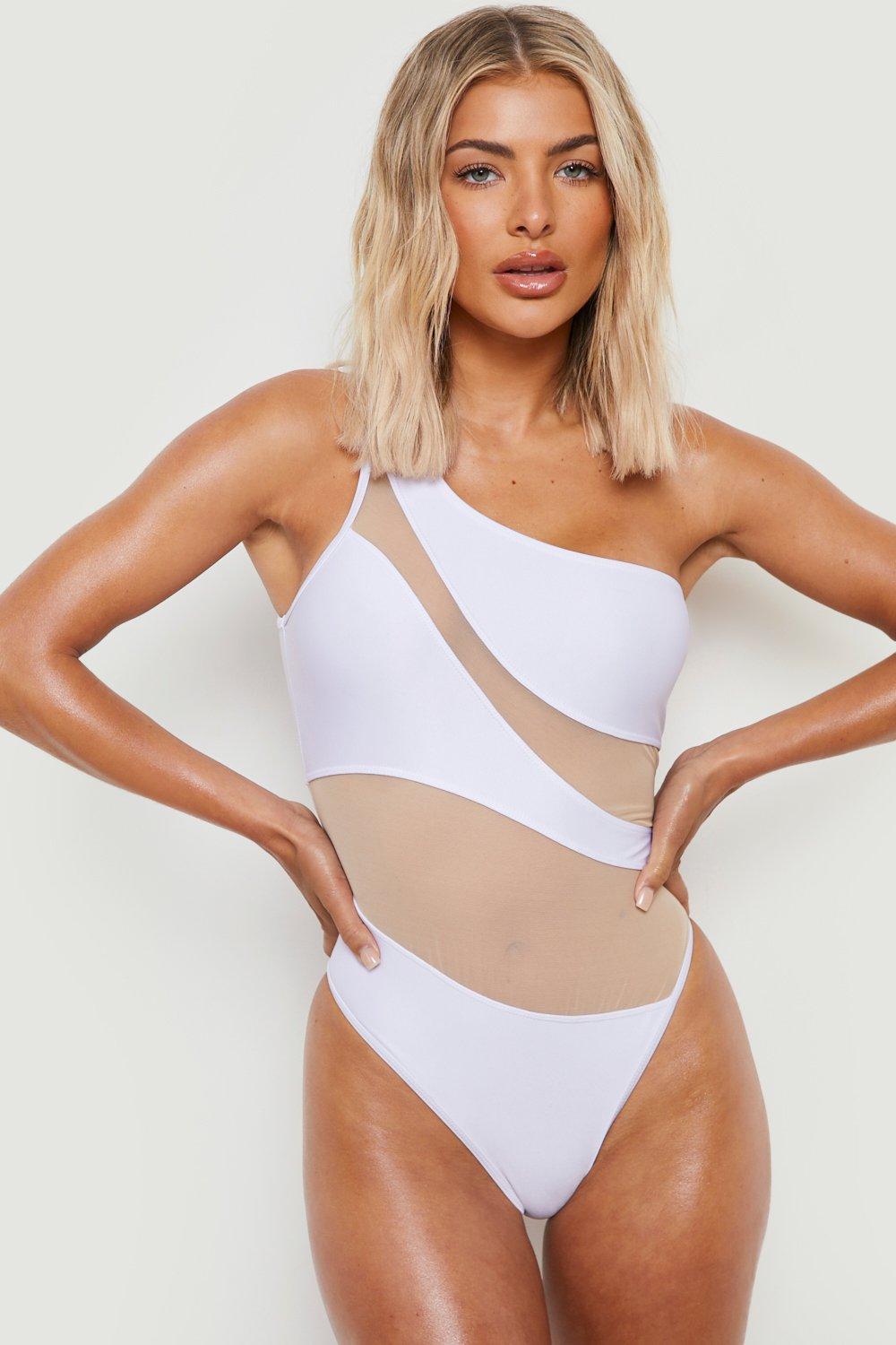 Mesh Insert One Shoulder Swimsuit