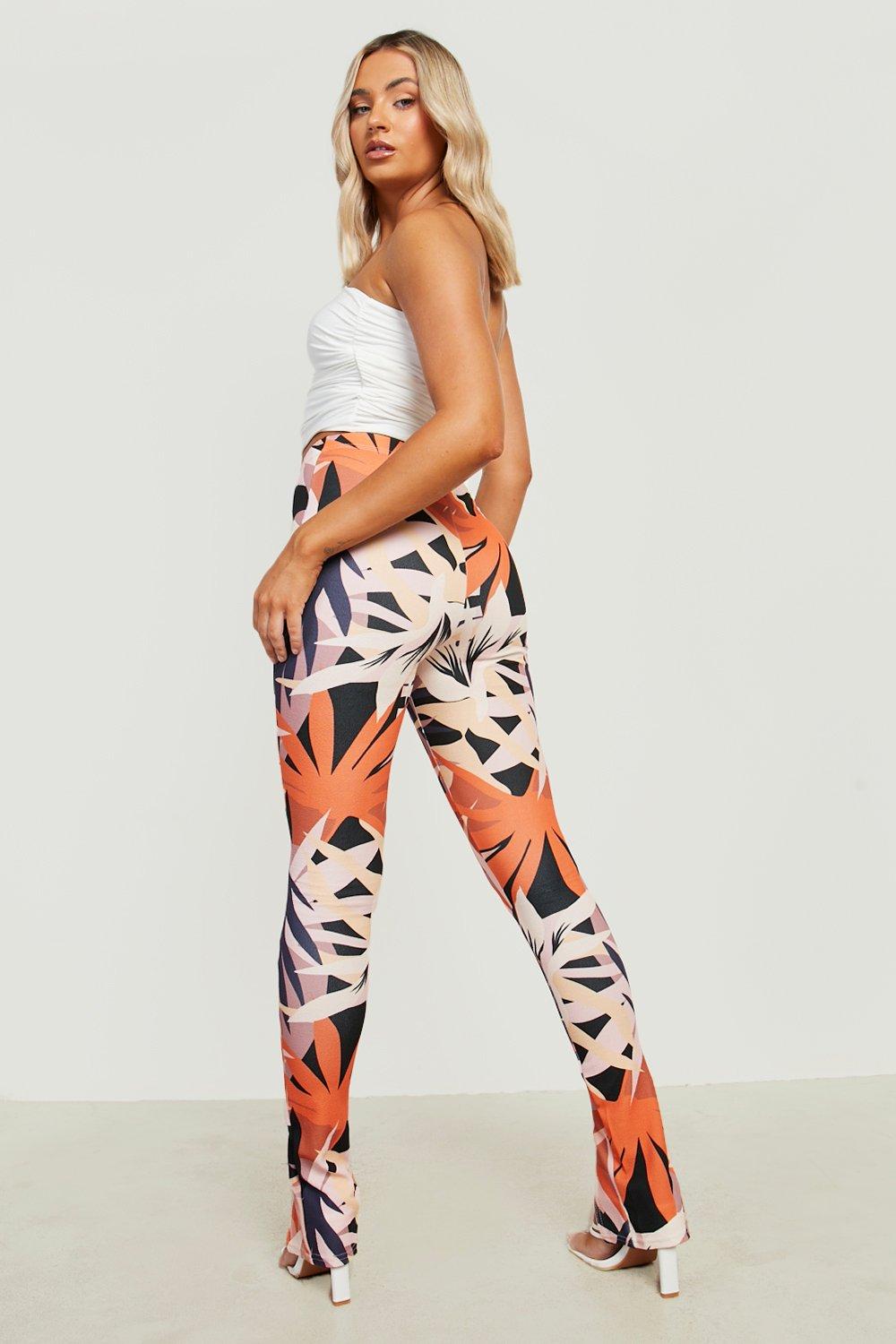 Palm Printed Split Hem Leggings