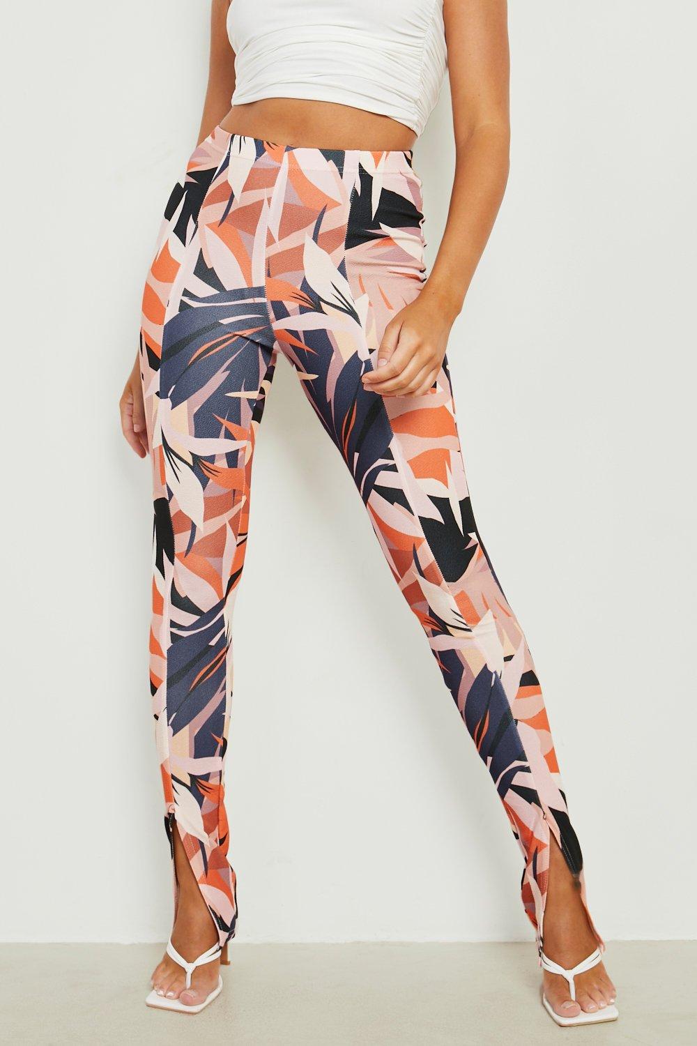 Palm Printed Split Hem Leggings