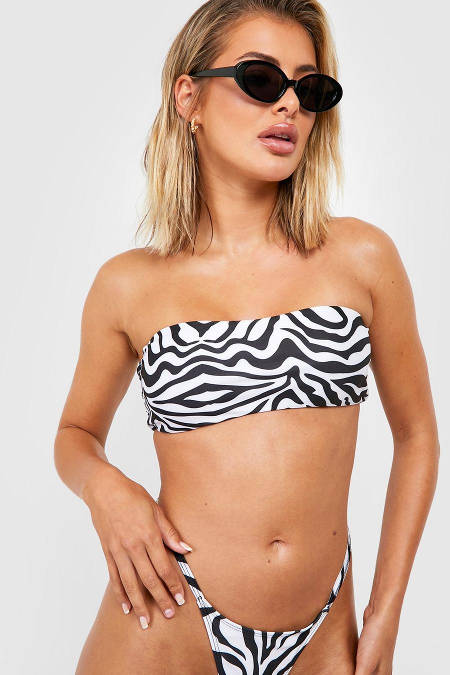 Black Zebra Bandeau Tube Bikini Top