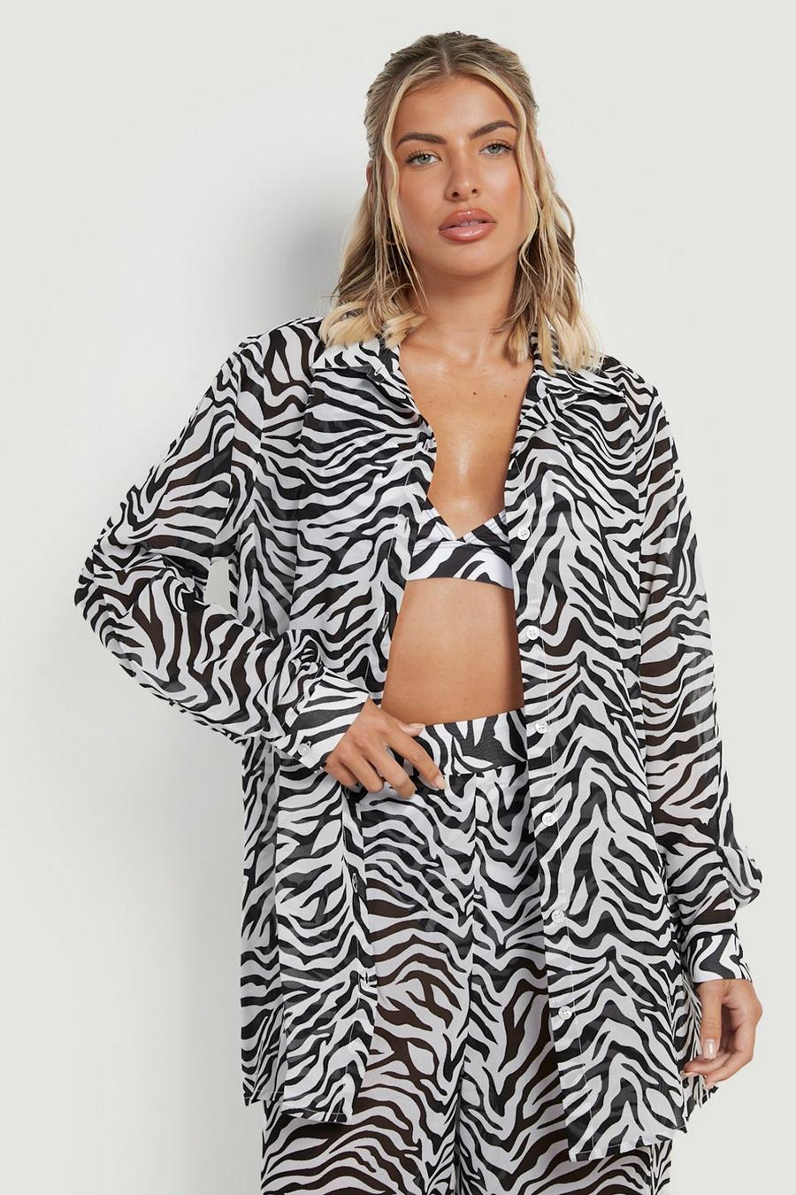 Black Zebra Chiffon Beach Shirt image number 1