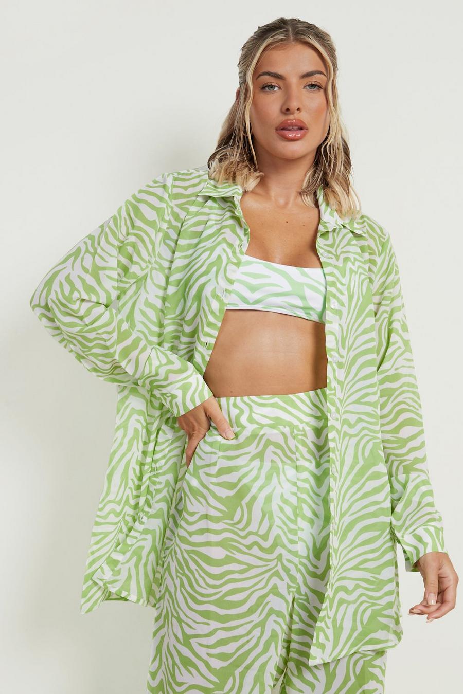 Green Zebra Chiffon Beach Shirt image number 1