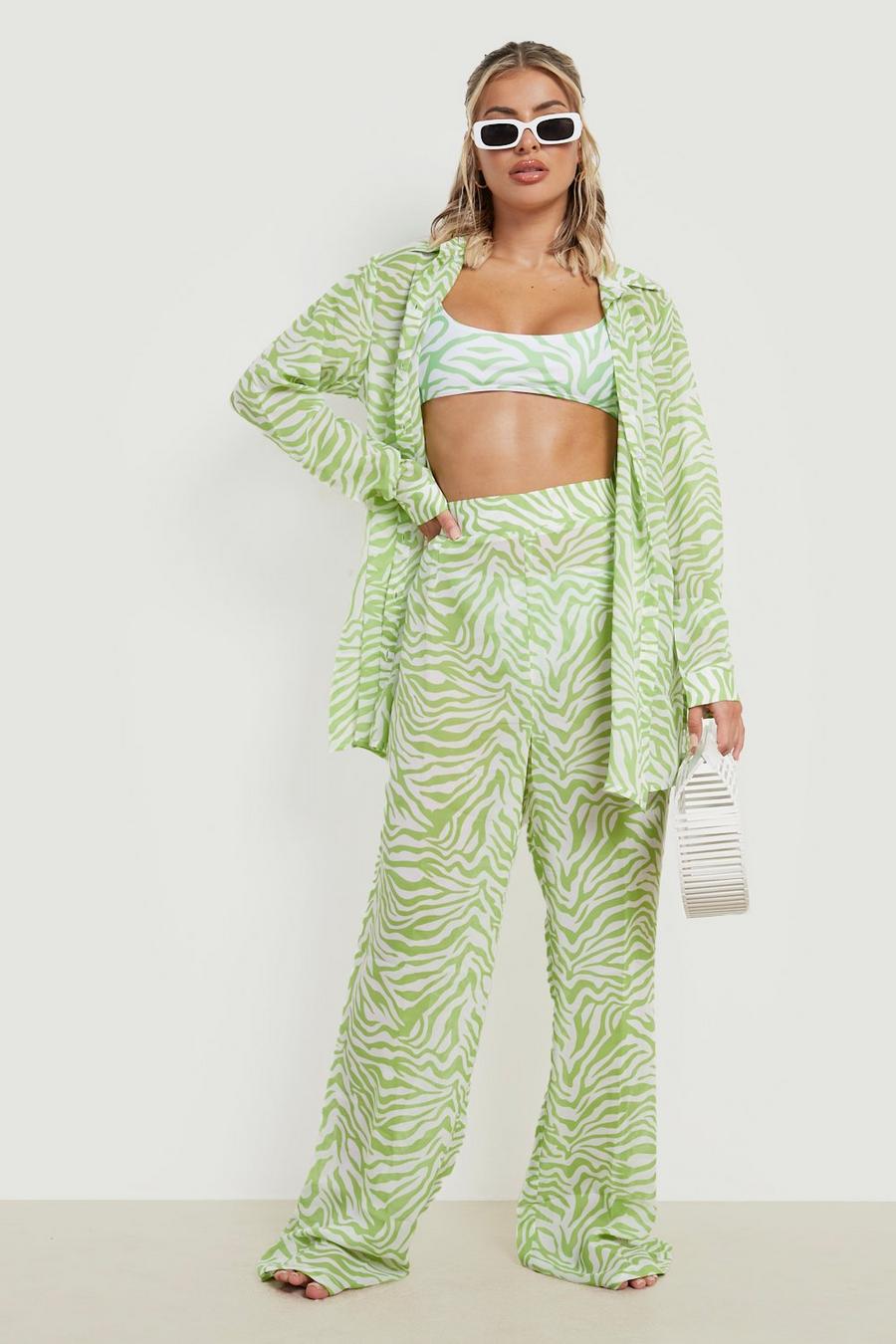 Womens Clothing Suits Skirt suits Missguided Synthetic Crop Top And Wide Leg Trouser Embossed Pyjama Set in Green 