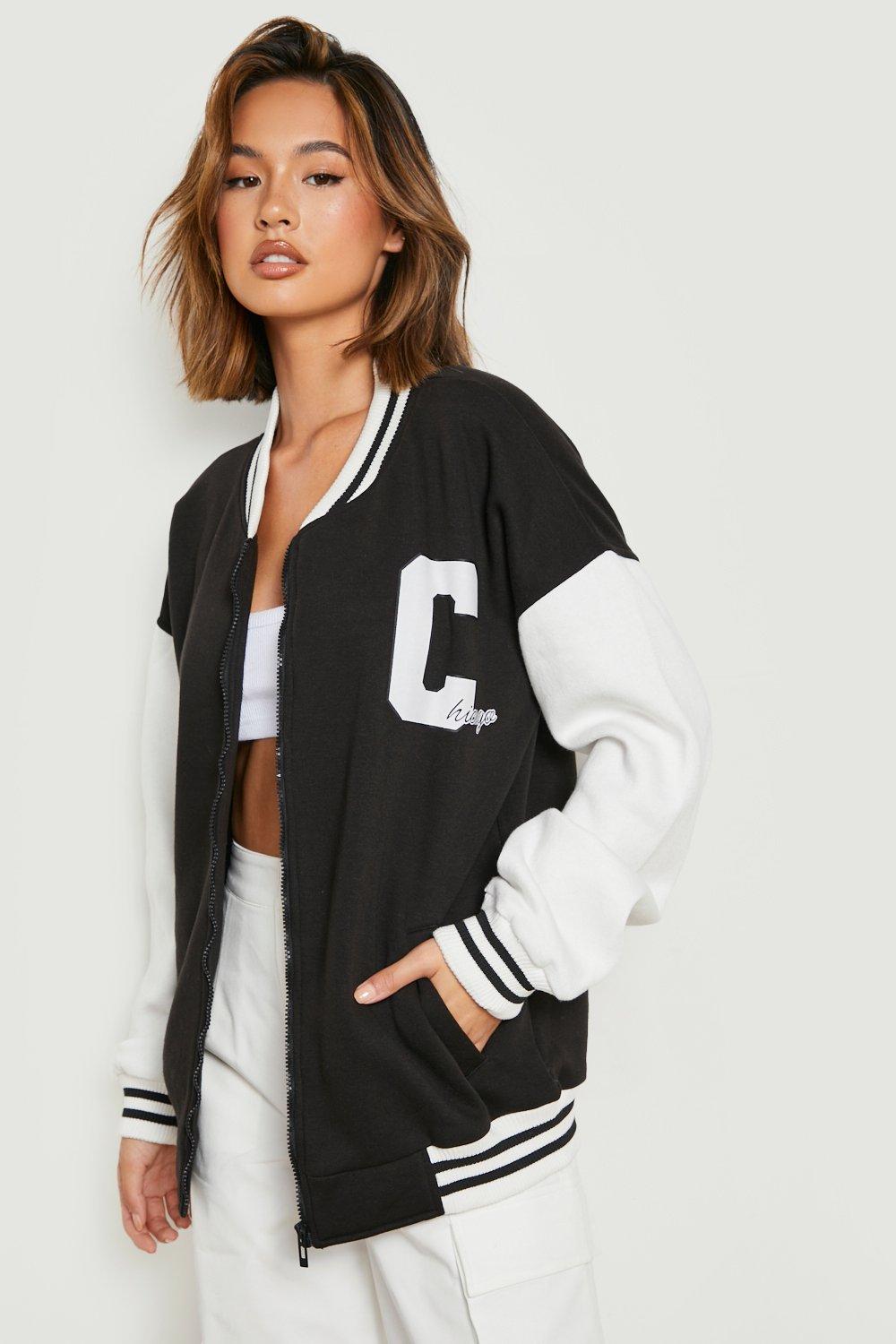 Black and white 2025 varsity jacket womens