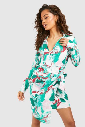 Marble Printed Shirt Dress green