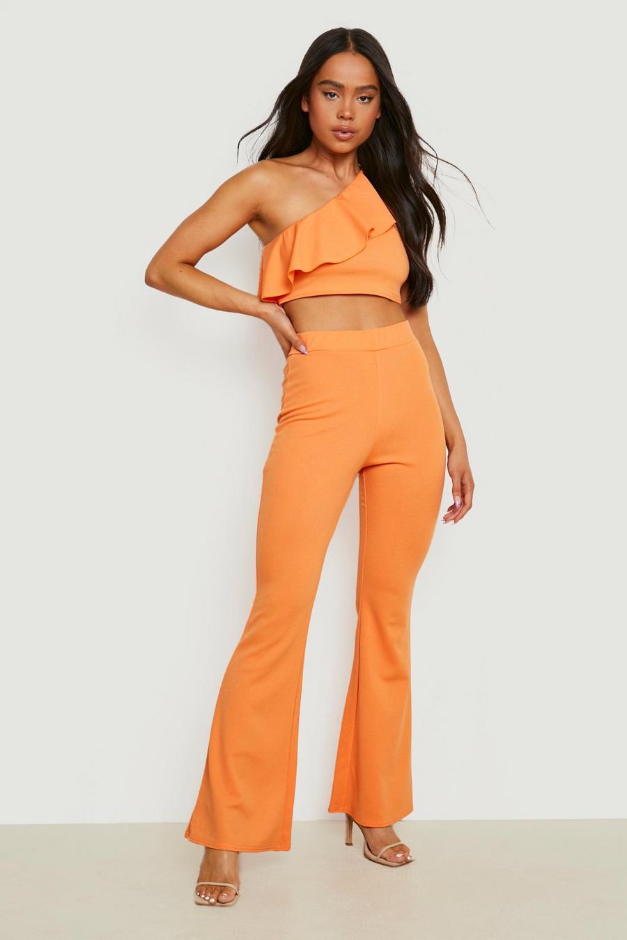 Orange Petite Frill Crop Top & Flare Trouser Co-ord