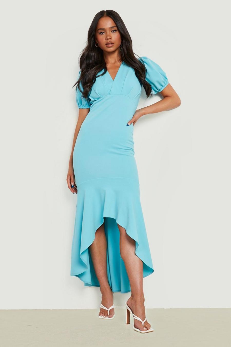 Turquoise Petite Scuba Wrap Fishtail Maxi Dress  image number 1
