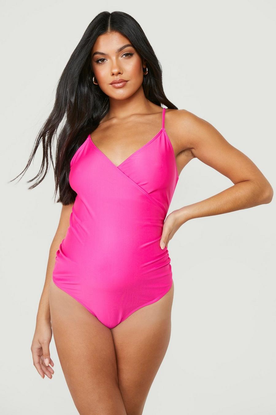 Hot pink Maternity Bump Control Wrap Over Swimsuit image number 1