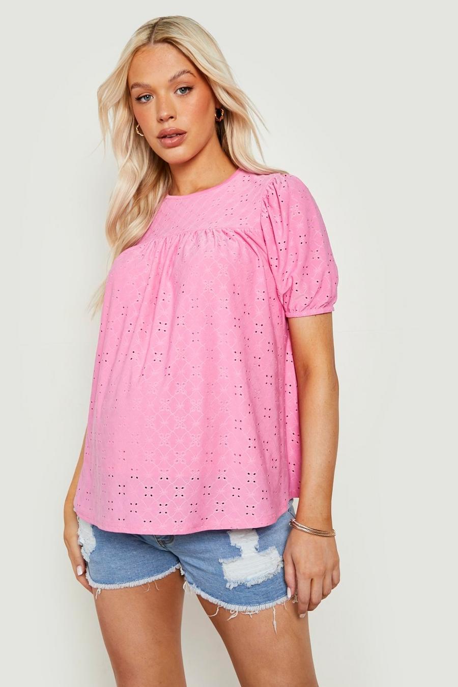Pink Maternity Broderie Smock Top