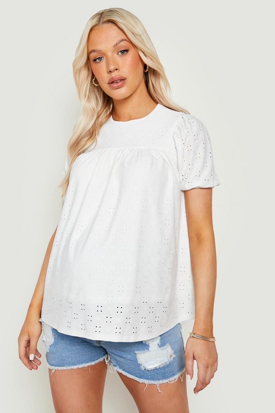 White Maternity Broderie Smock Top image number 1