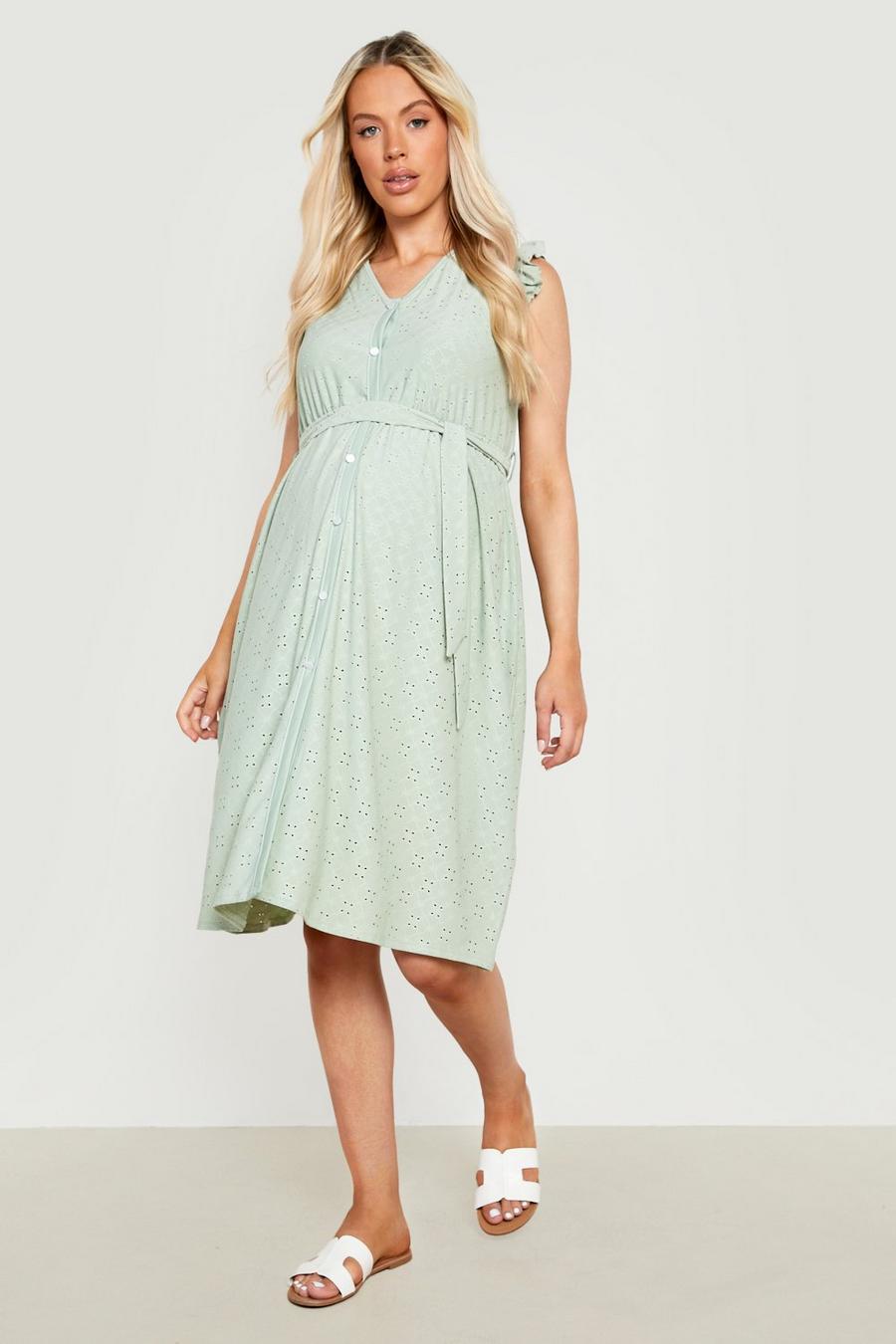 Sage Maternity Broderie Button Down Midi Dress image number 1