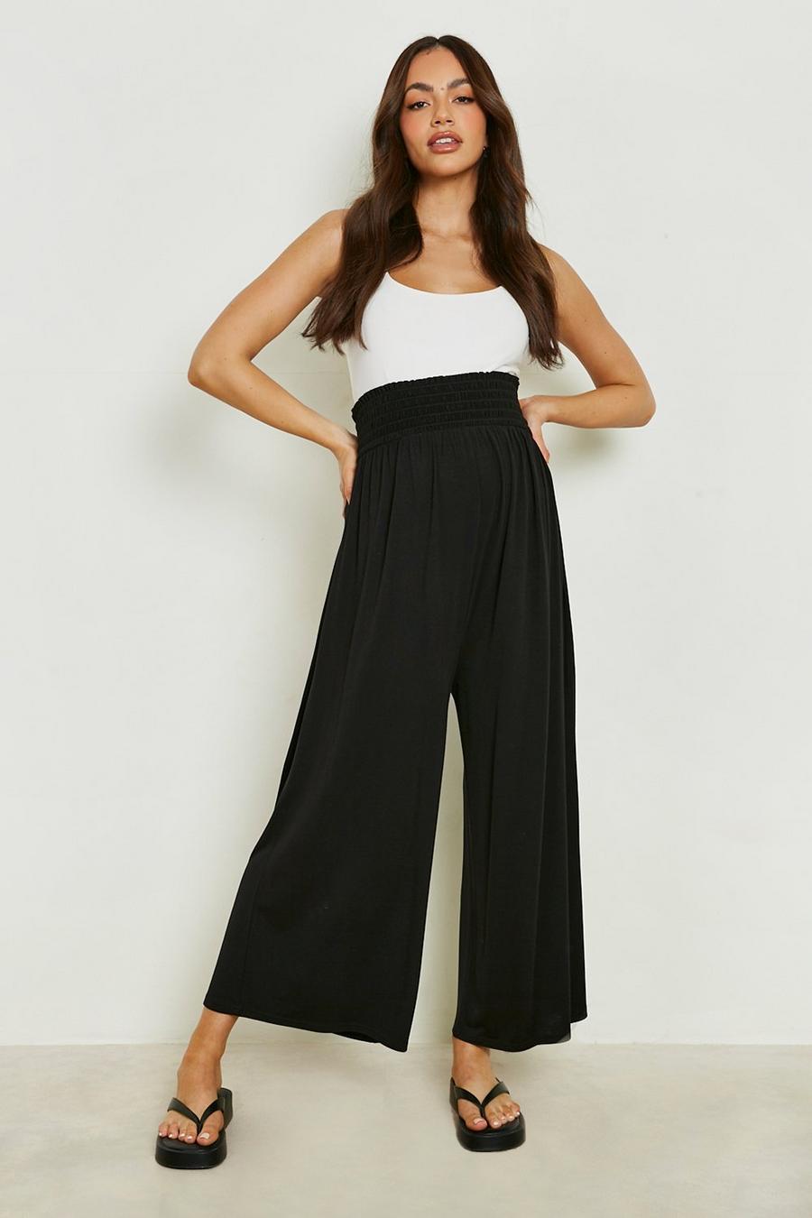 Black Maternity Shirred Waist Culotte Trousers image number 1