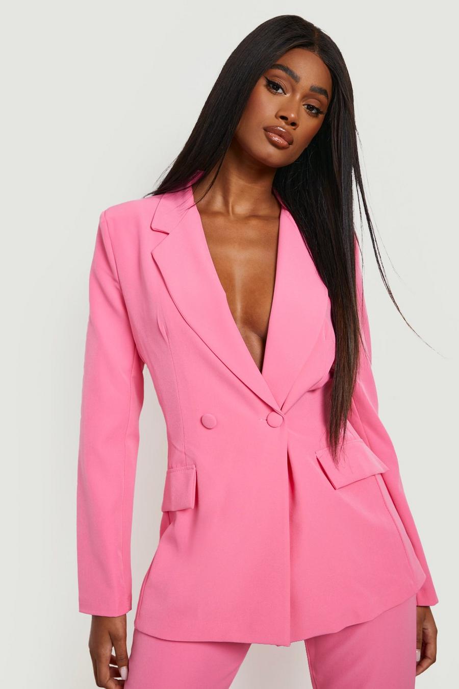 Bright pink Plunge Tailored Fitted Blazer image number 1