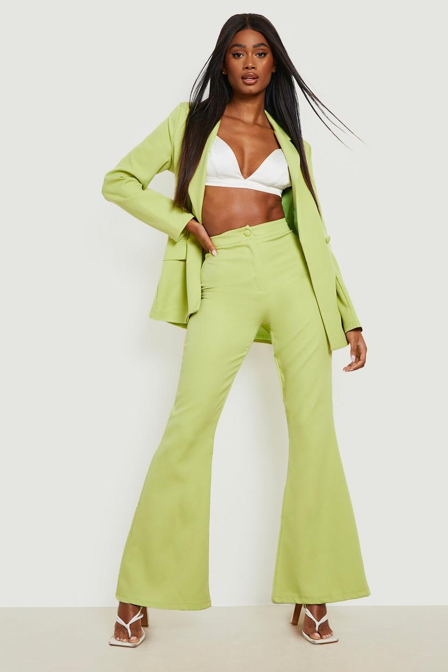 Lime green Kostymbyxor med utsvängda ben image number 1