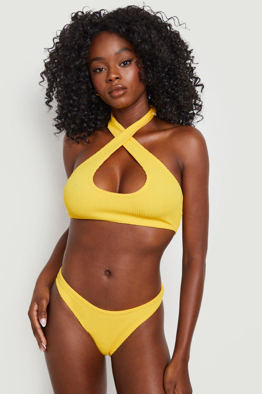 Yellow high best sale neck bikini top