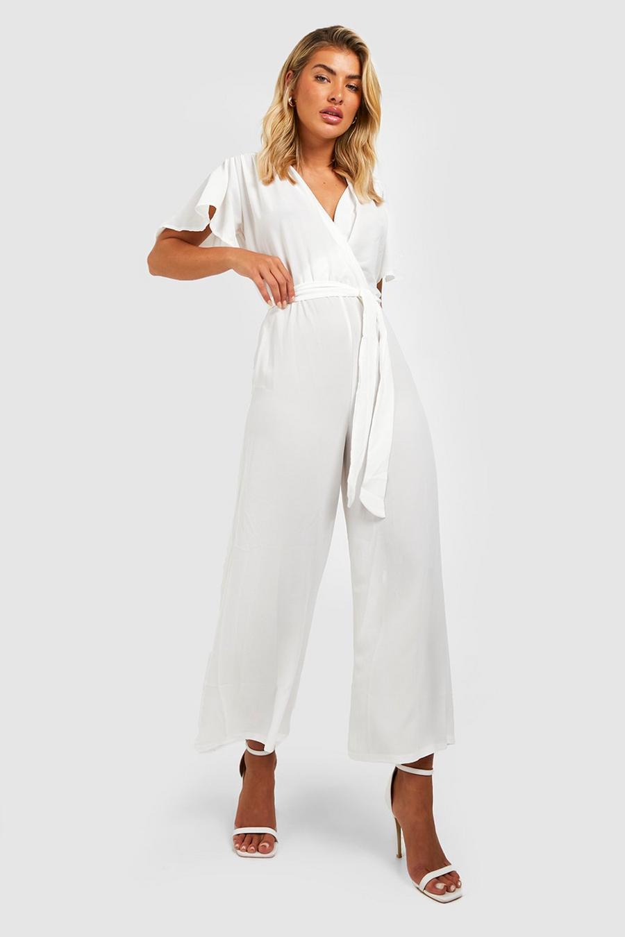 Ivory white Flare Sleeve Culotte Jumpsuit