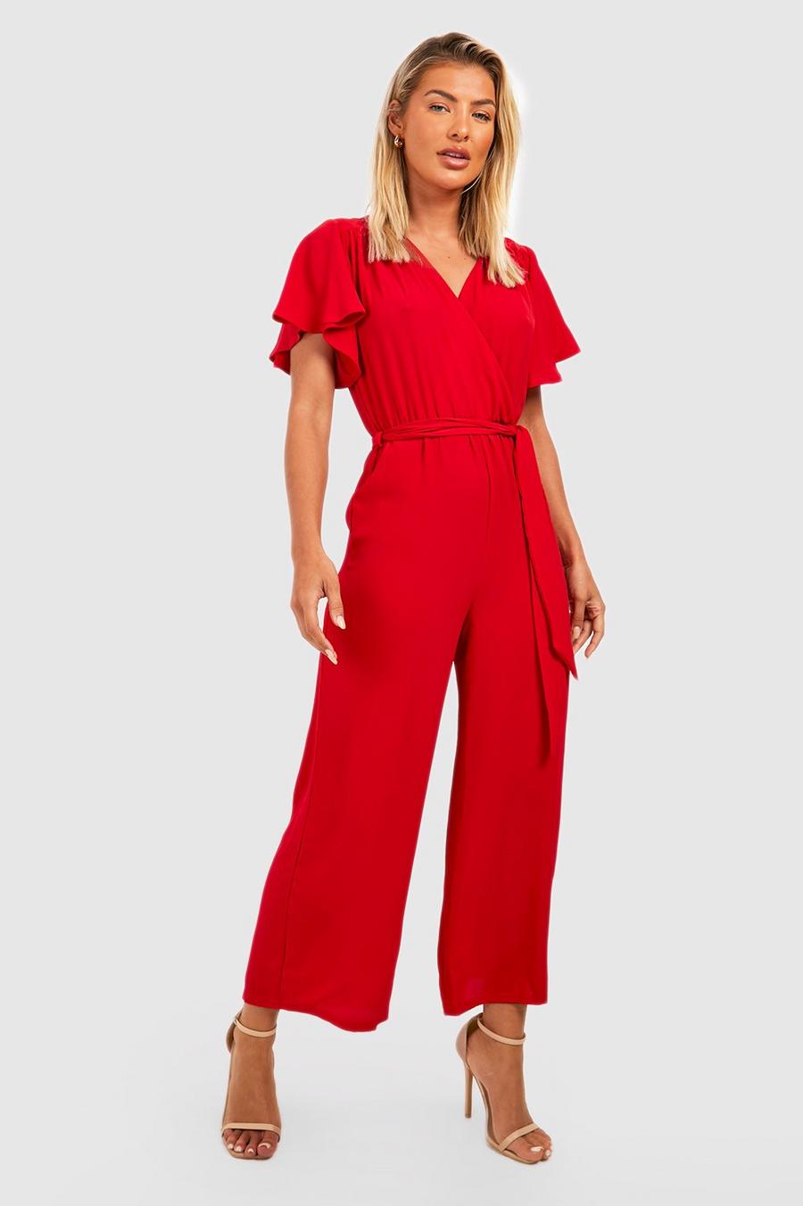 Red Flare Sleeve Culotte Jumpsuit image number 1