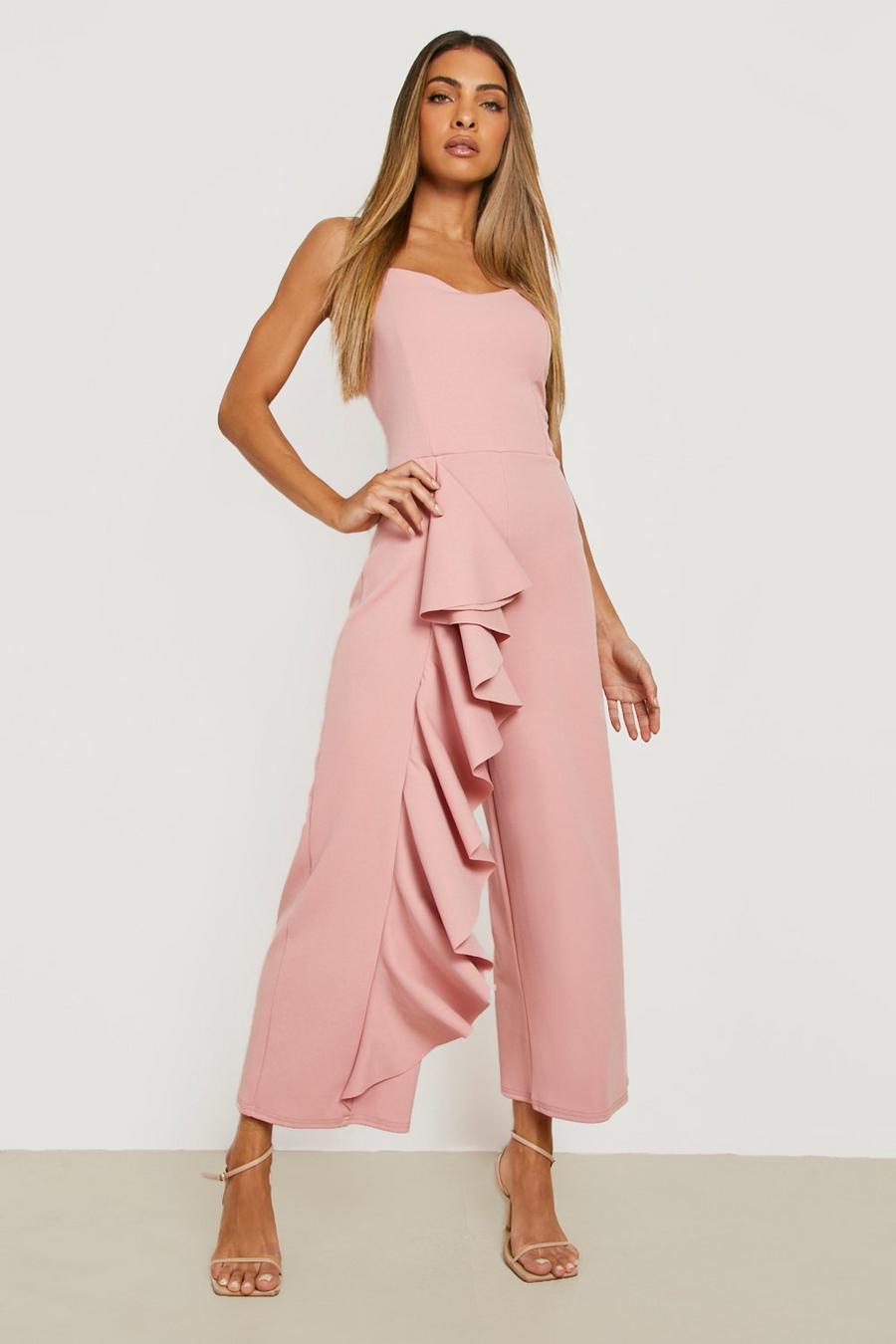 Blush pink Strappy Frill Detail Culotte Jumpsuit