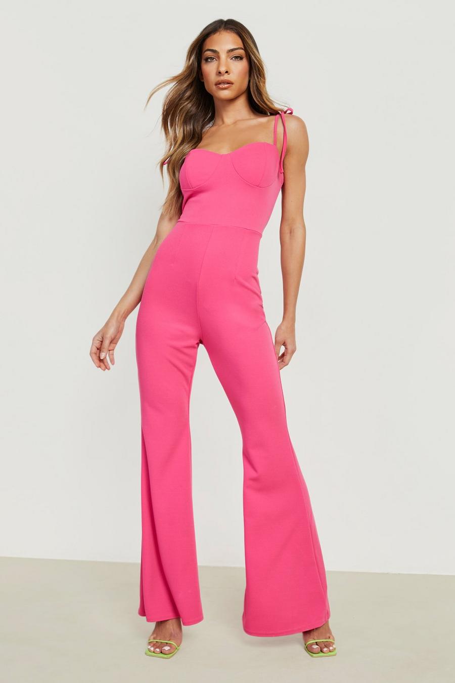 Hot pink Jumpsuit med korsettliv och knytband image number 1