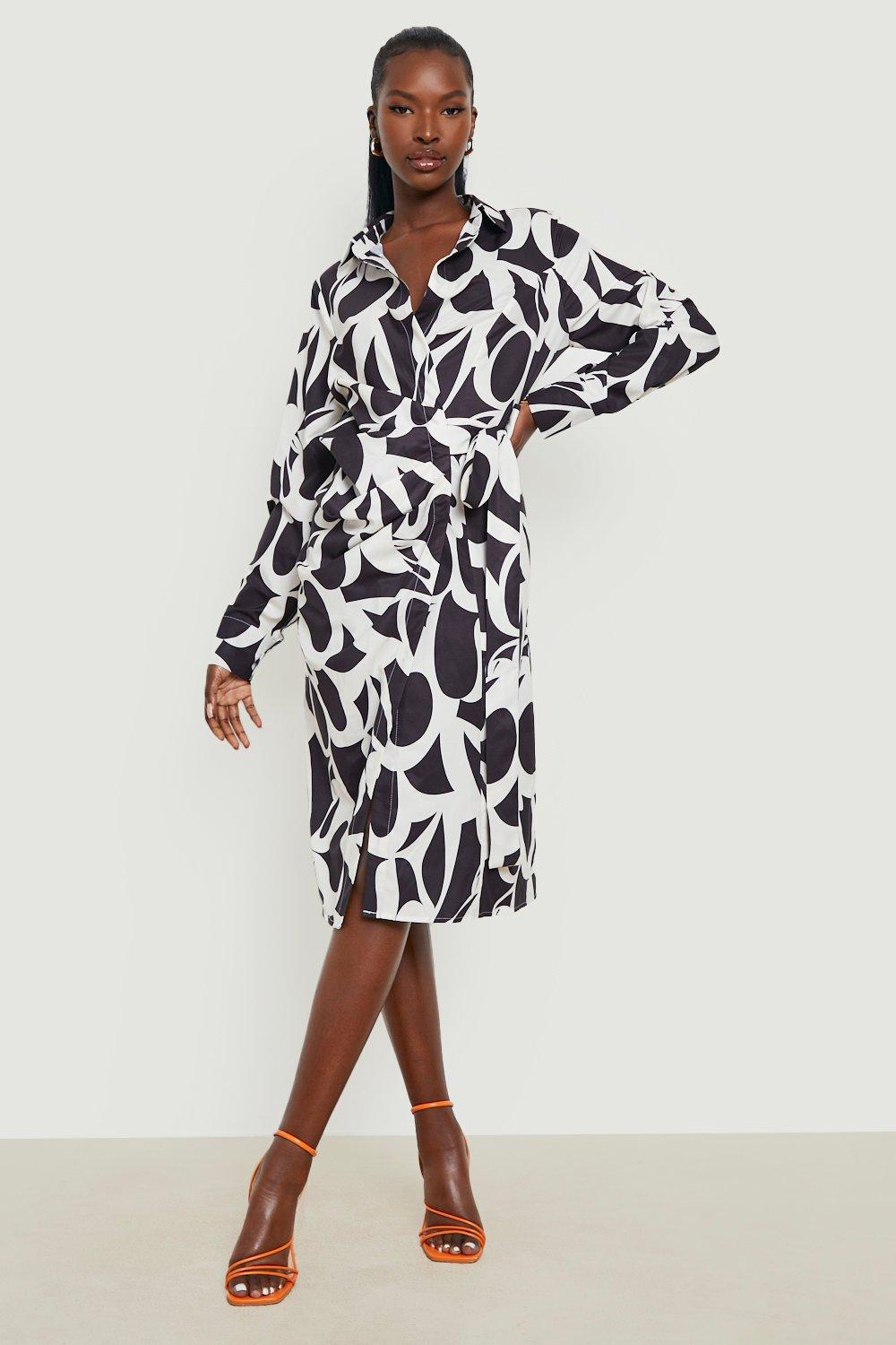 Animal print shirt store dress midi