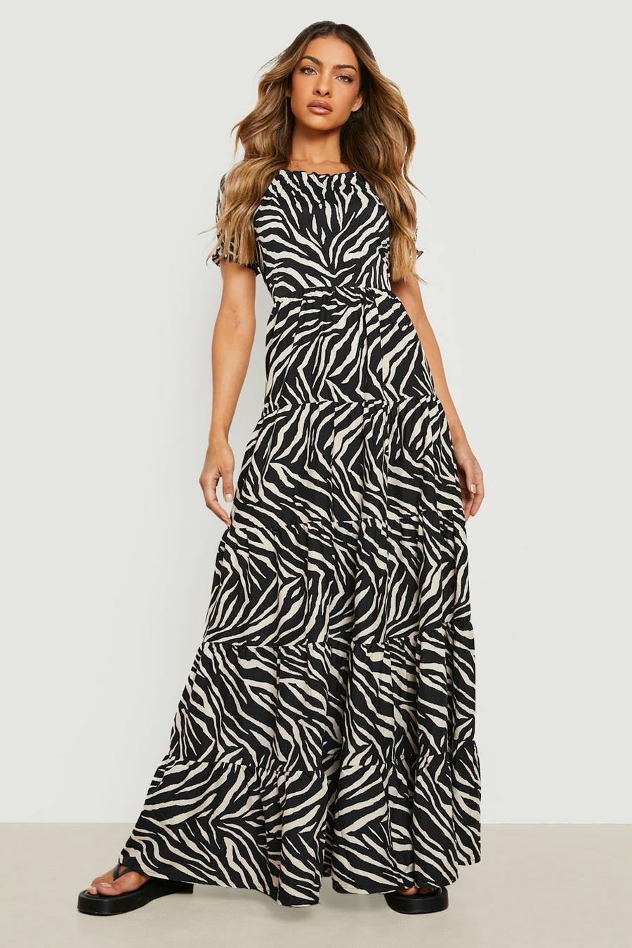 Women's Zebra Tiered Maxi Dress | Boohoo UK