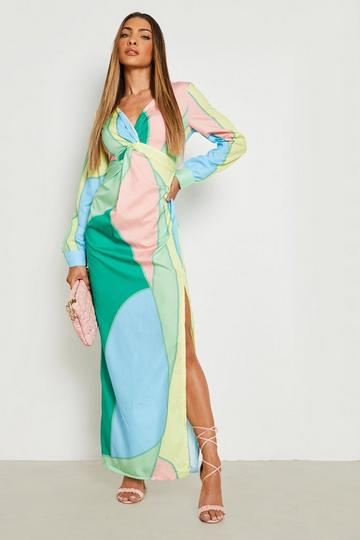 Abstract Twist Front Maxi Dress green