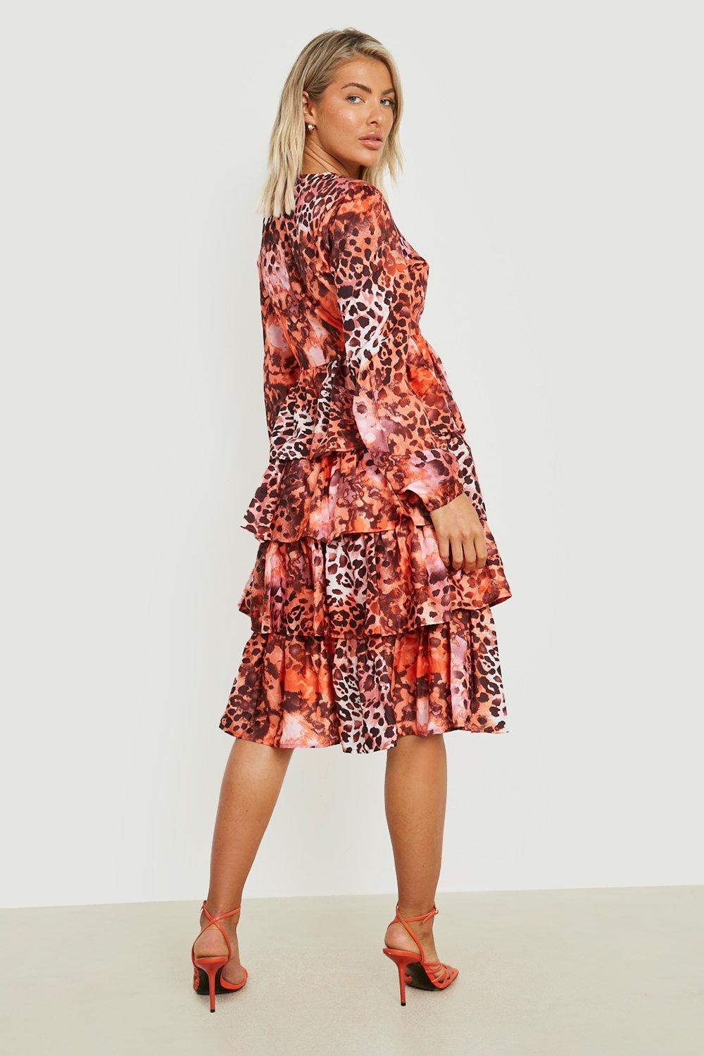 Boohoo red animal print hot sale dress