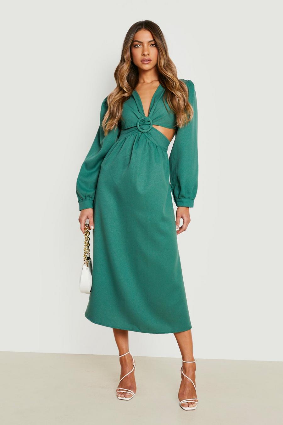 Green Cut Out Belted Midi Dress image number 1