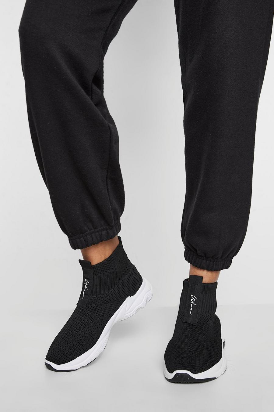 Black Wide Fit Chunky Sole Sock Trainers