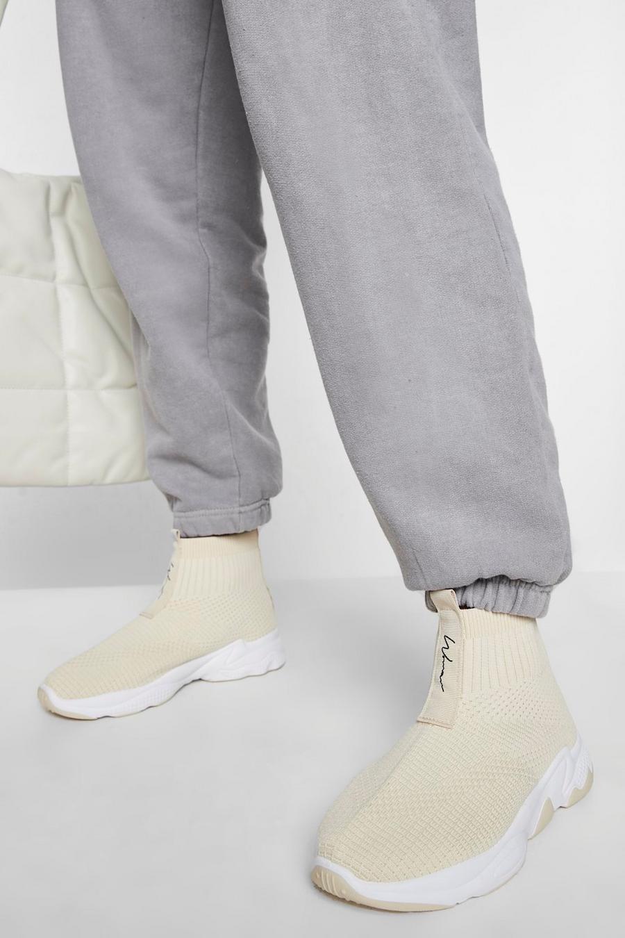 Cream blanc Wide Fit Chunky Sole Sock Trainers