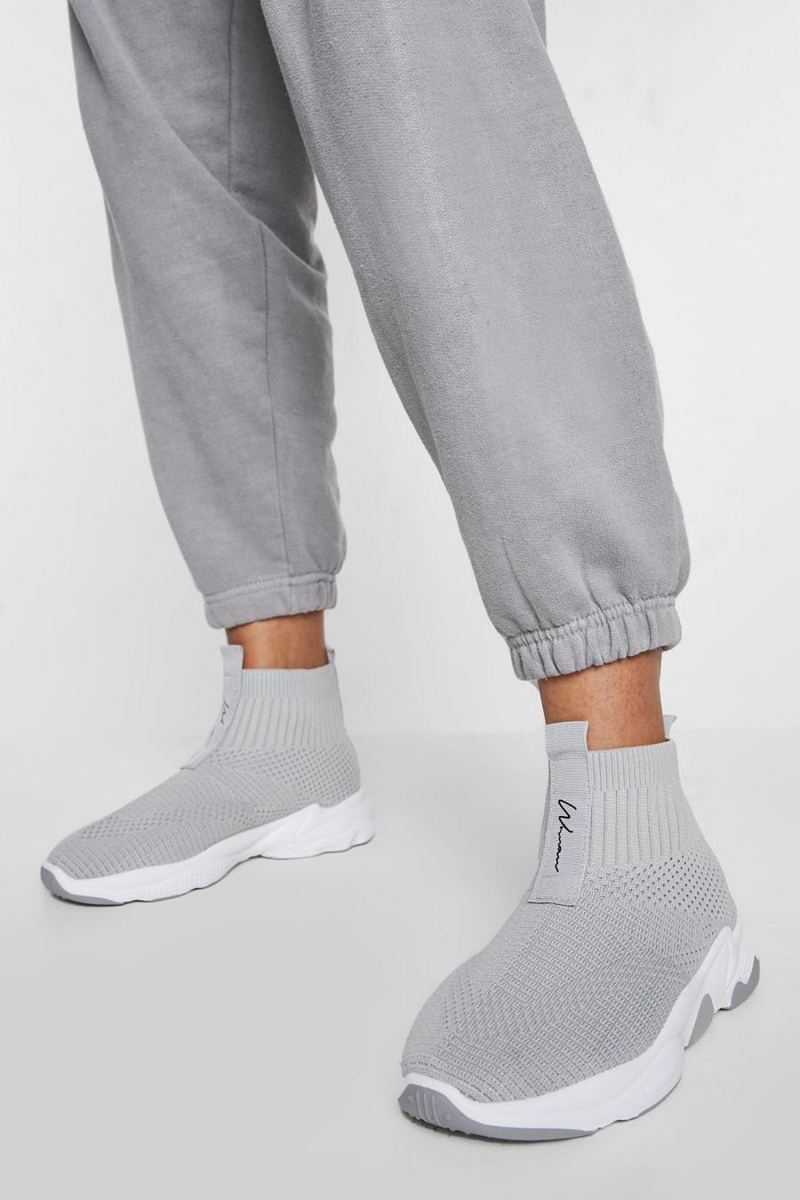 Grey Wide Fit Chunky Sole Sock Trainers image number 1