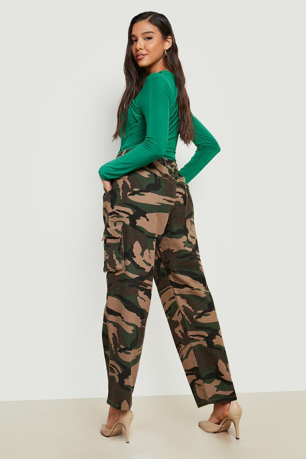 Plus Washed Camo Tie Hem Baggy Cargo Trousers