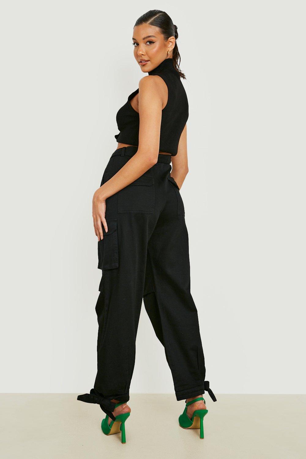 ASOS DESIGN ankle tie trousers in black