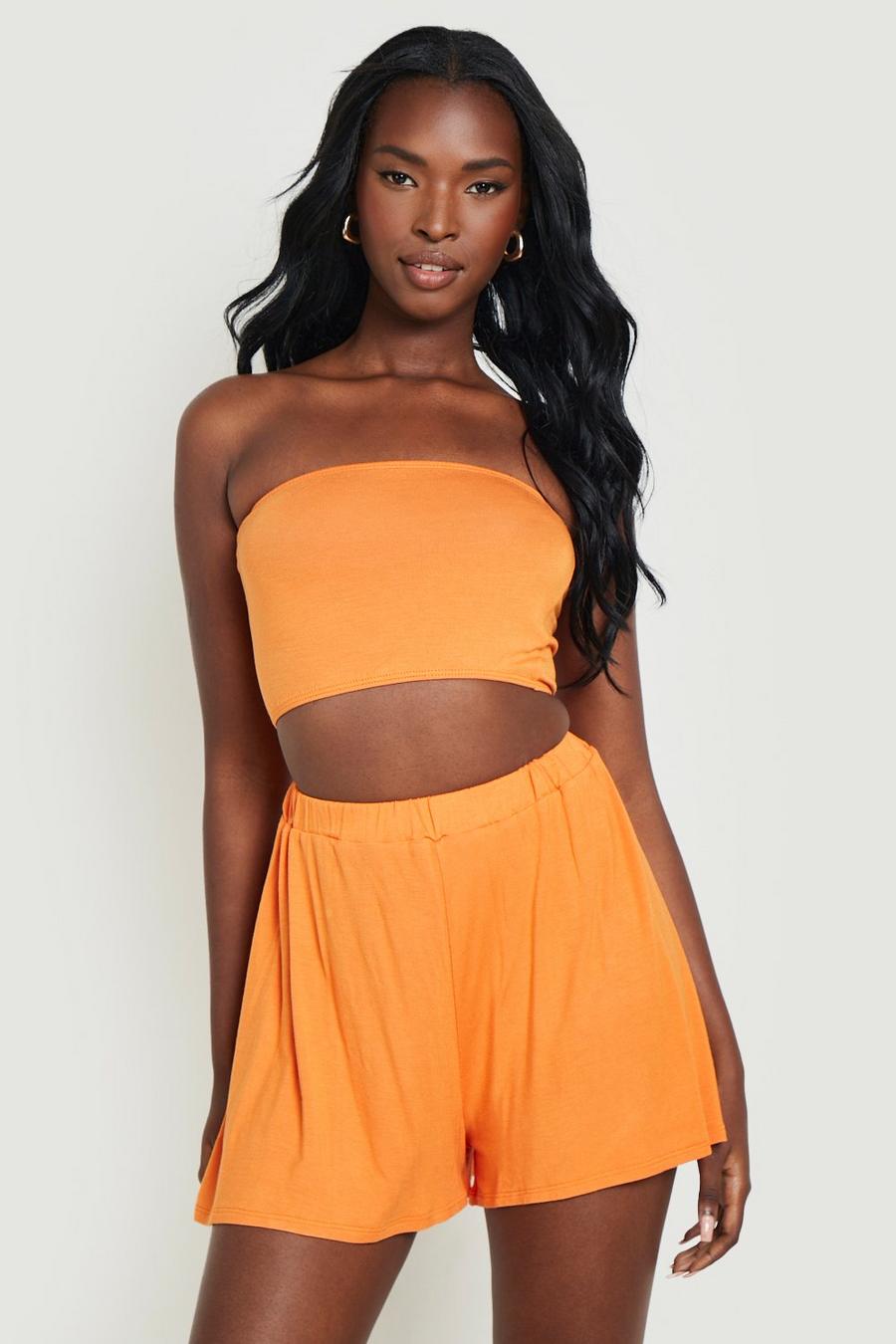 Orange Jersey Knit Bandeau & Flowy Shorts image number 1